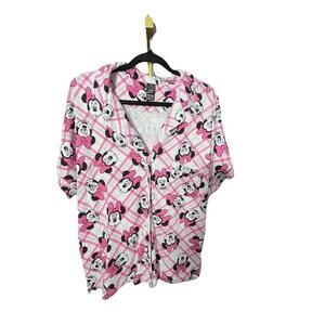 Women's Disney Minnie Mouse 2-Piece Pajama Set Button Shirt Shorts Super Soft XL